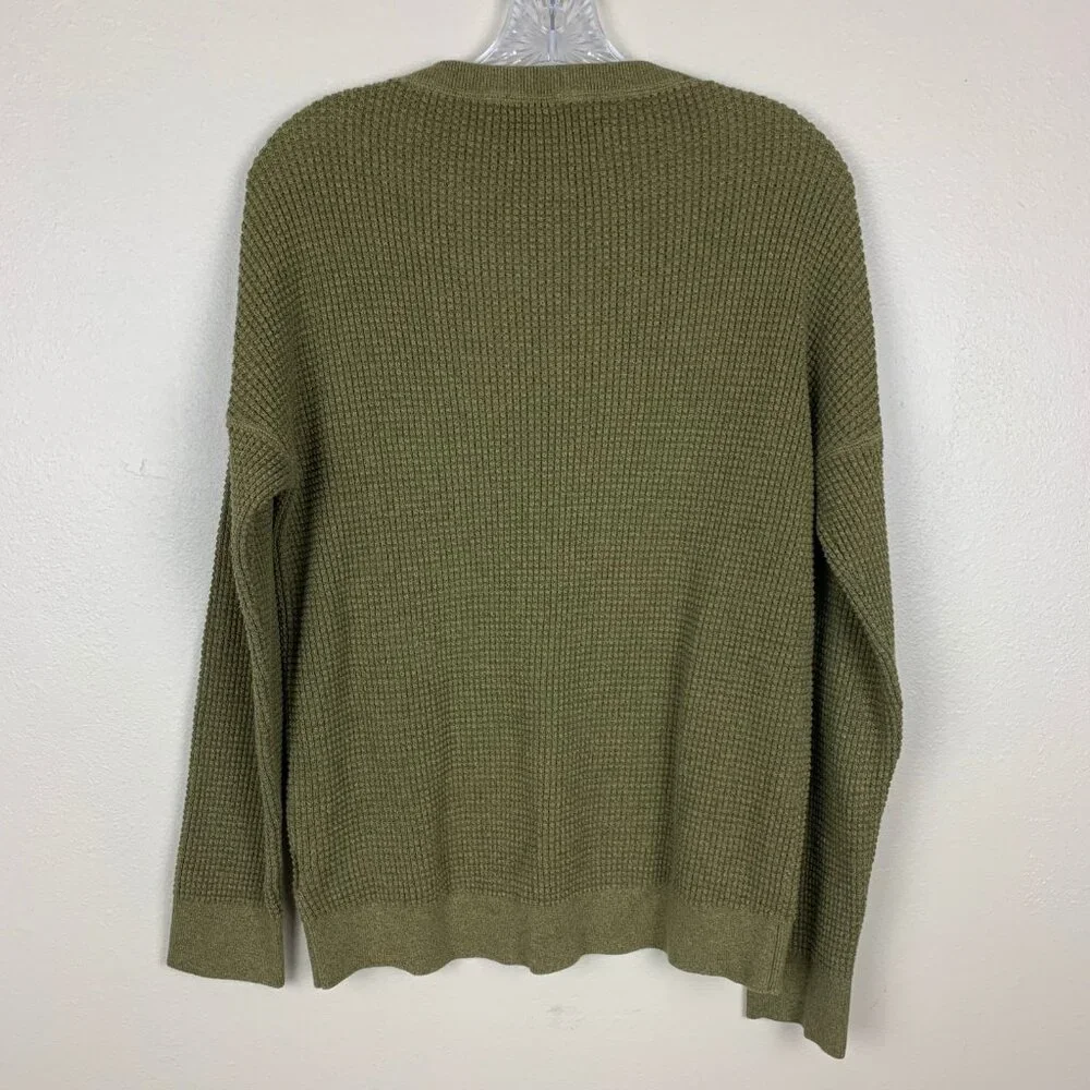 REI Womens M Sweater Pullover Waffle Knit Olive Green Wallace Lake Cotton - Picture 2 of 12